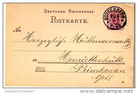 MIN 7 - ALLEMAGNE Entier Postal De GOTTESBERG 1889 Schlesische Kohlen- & Cokes-Werke Thème Mines - Minéraux - Charbon - Postcards