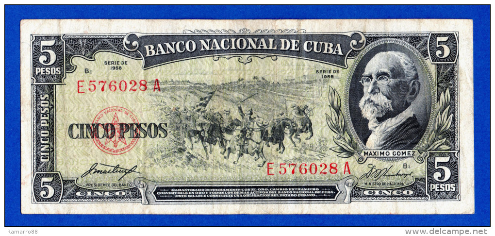 Cuba 5 Pesos 1958 Pick 91a Maximo Gomez AVF - Cuba