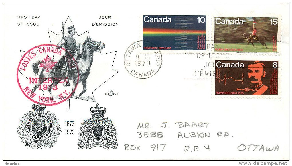 1972  RCMP Centenary  Sc 612-4  Complete Set On 1 FDC  Rosecraft Cachet - 1971-1980