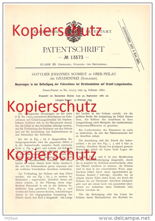 Original Patent - Gottlieb Johannes Schmidt In Ober Peilau / Pilawa Górna , 1880 , Eisenbahn , Gnadenfrei , Schlesien !! - Schlesien