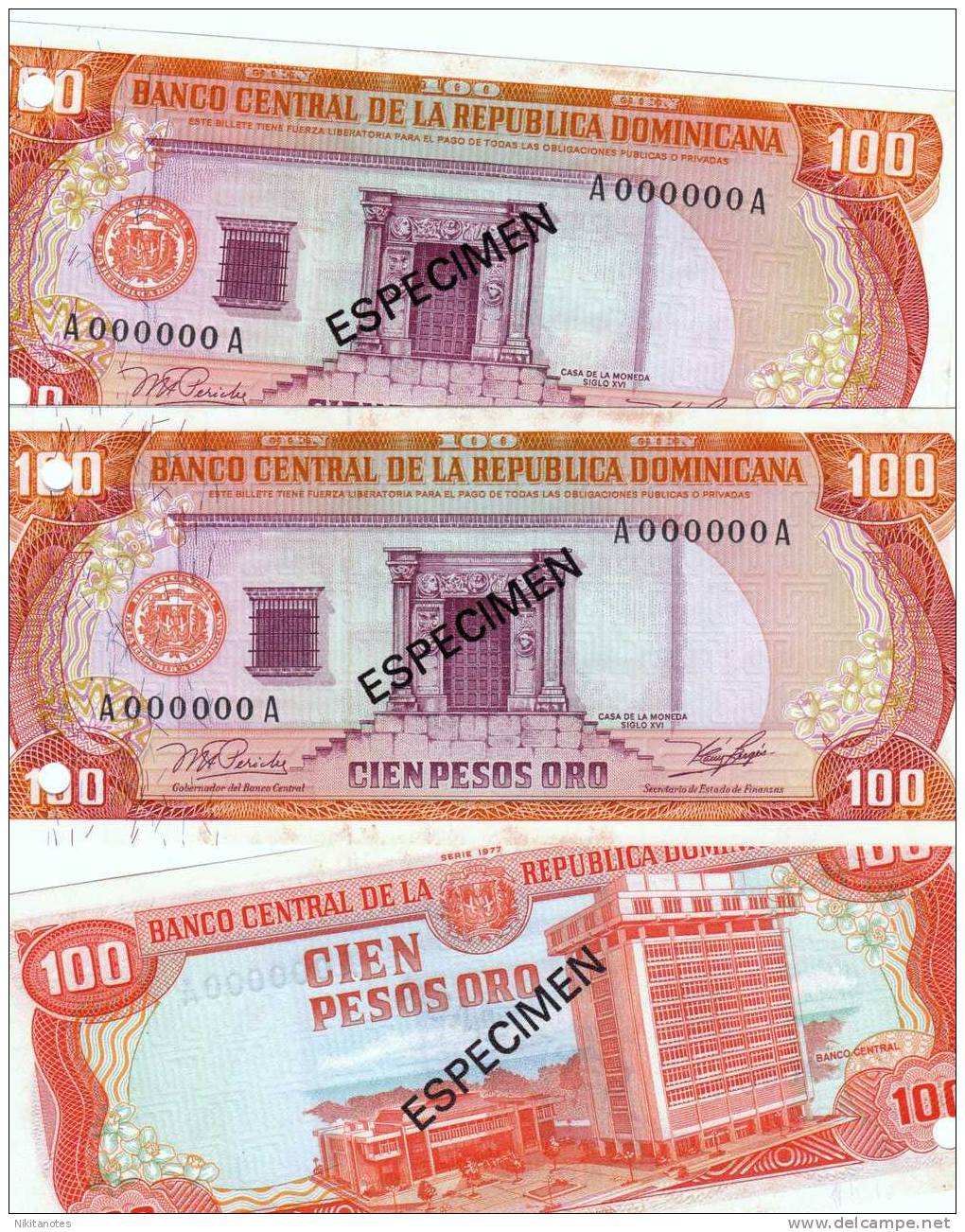 DOMINICAN NOTE 100 PESOS ORO SPECIMEN 1977 P 122s1 UNC - República Dominicana