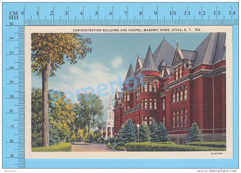 CPSM, New York ( Administration Building And Chapel, Masonic Home, Utica ) Linen Postcard Recto/Verso - Utica