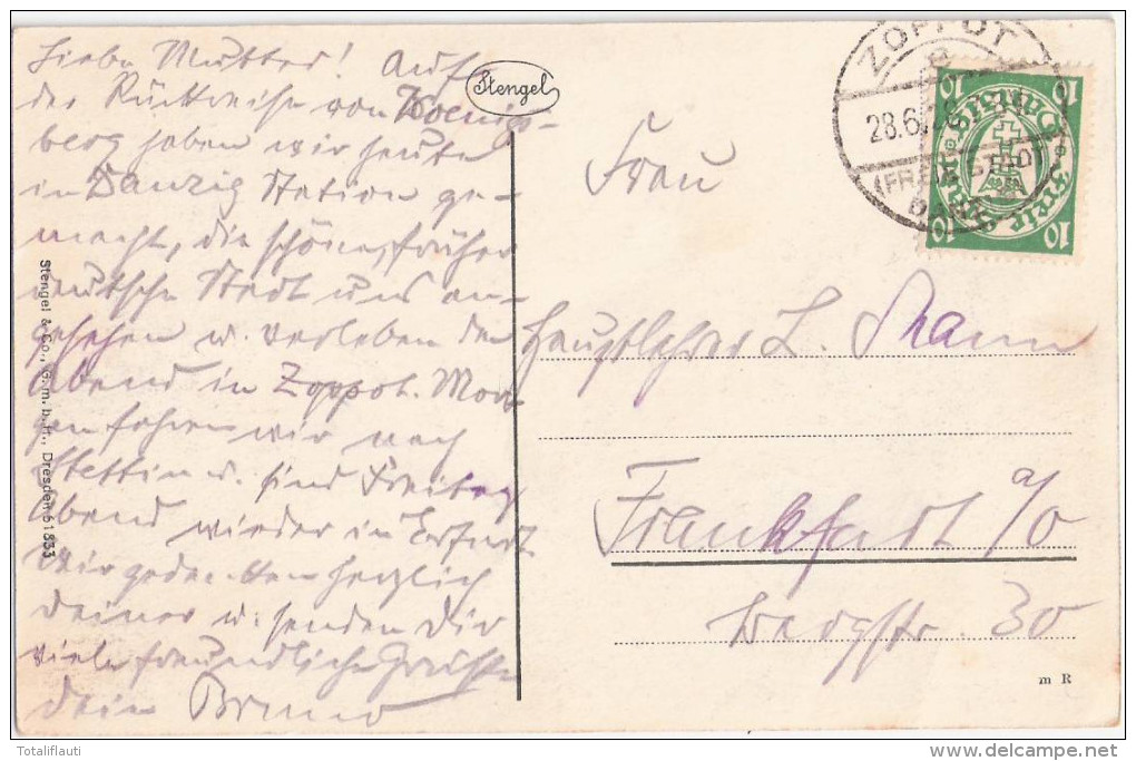 Ostseebad Zoppot Kurgarten Belebt Grünlich 28.6.1928 Freie Stadt Danzig Briefmarke Gelaufen - Danzig