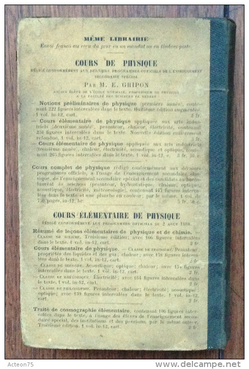 Traite élémentaire De Physique - M.E. Gripon - 1886 - Classique Eugène - 1801-1900