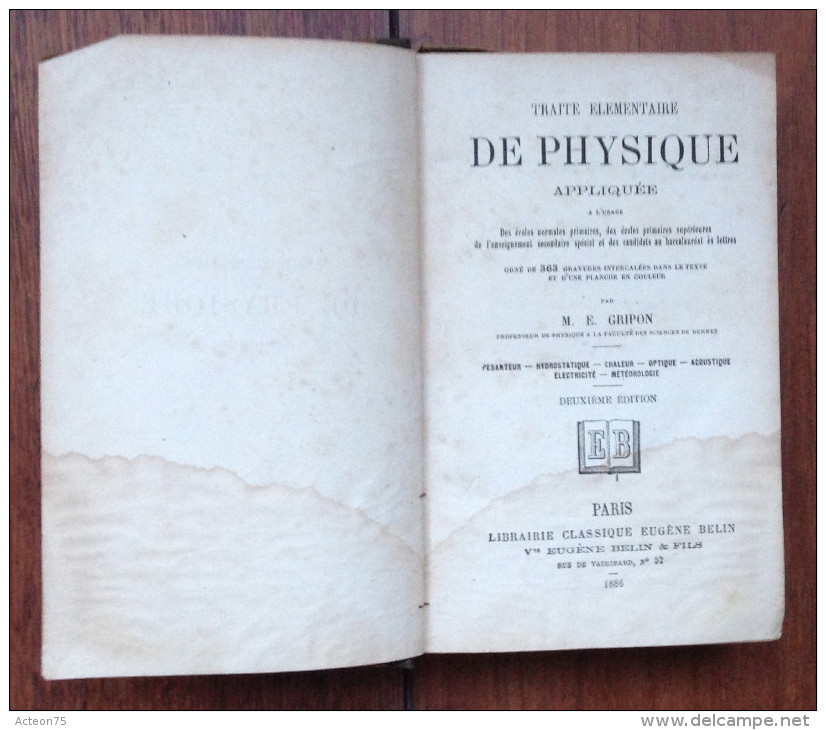 Traite élémentaire De Physique - M.E. Gripon - 1886 - Classique Eugène - 1801-1900