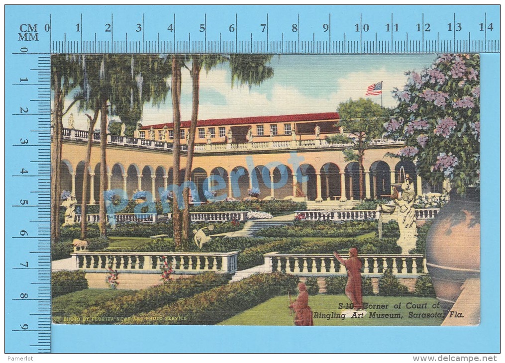 CPSM, Florida ( Corner Of Court Of Ringling Art Museum, Sarasota  ) Linen Postcard Recto/Verso - Sarasota