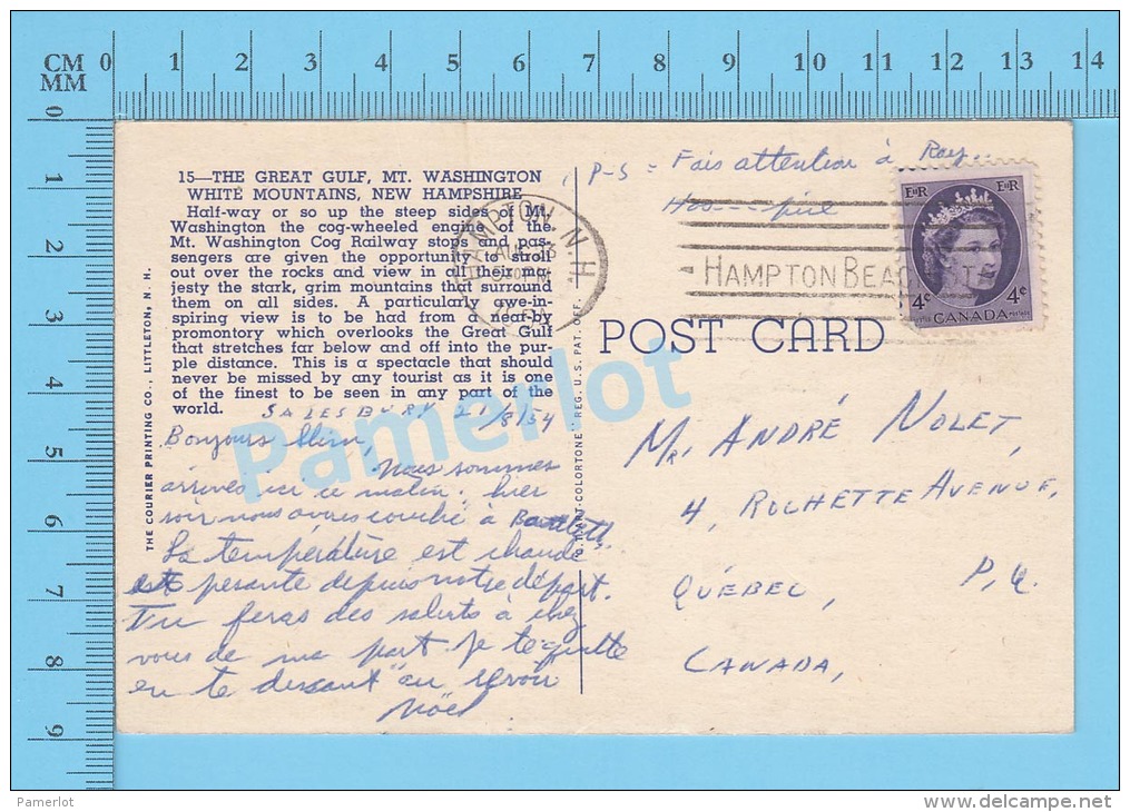 #340 Canada ( Canadian Stamp With Cover Hampton N.H. 1954 Hapmton Beach) Linen Postcard Recto/Verso - Lettres & Documents