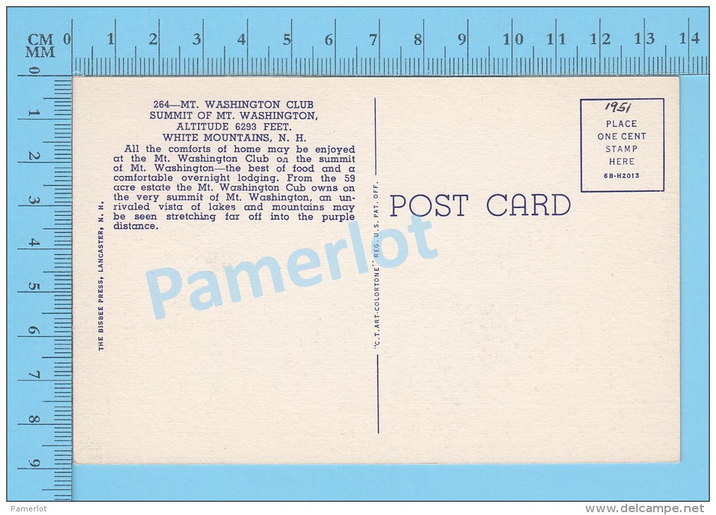 CPSM, New Hampshire ( Mt. Washington Club, White Mountains) Linen Postcard Recto/Verso - White Mountains