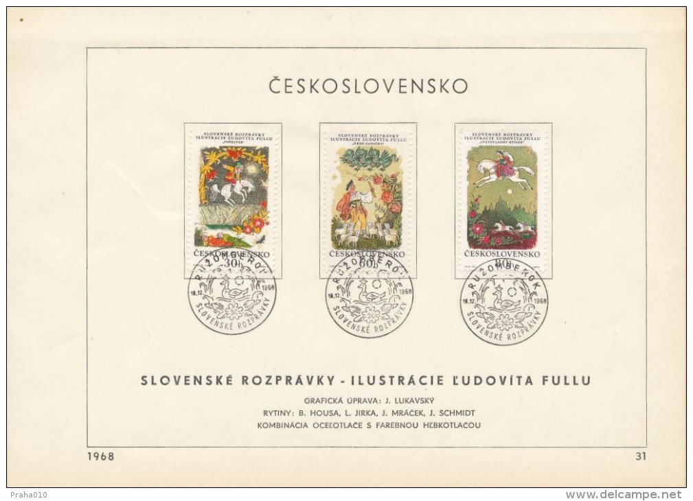 Czechoslovakia / First Day Sheet (1968/31) Ruzomberok: Ludovít Fulla (1902-1980) "Slovak Fairy Tales" - Illustration - Verhalen, Fabels En Legenden