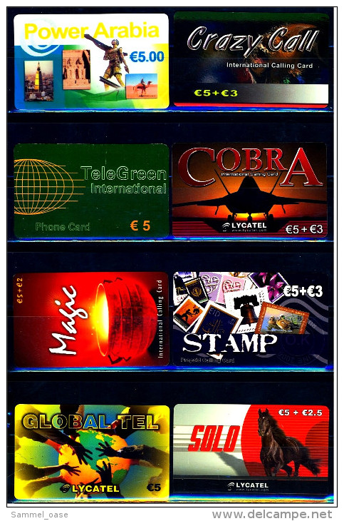 8 Verschiedene Prepaid Card Telefonkarten  -  Crazy Call  -  Tele Green  -  3 X Lycatel  -  Magic   (12) - Sammlungen