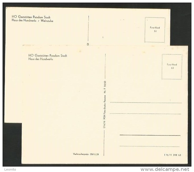 POTSDAM Brandenburg HO Gaststätte Haus Des Handwerks Weinstube Innenansichten 2 Karten - Potsdam