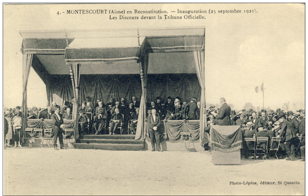 MONTESCOURT (Aisne) -- En Reconstitution -- Inauguration (25 Septembre 1921) Deux Petit Pli Coins Du Haut - Autres & Non Classés