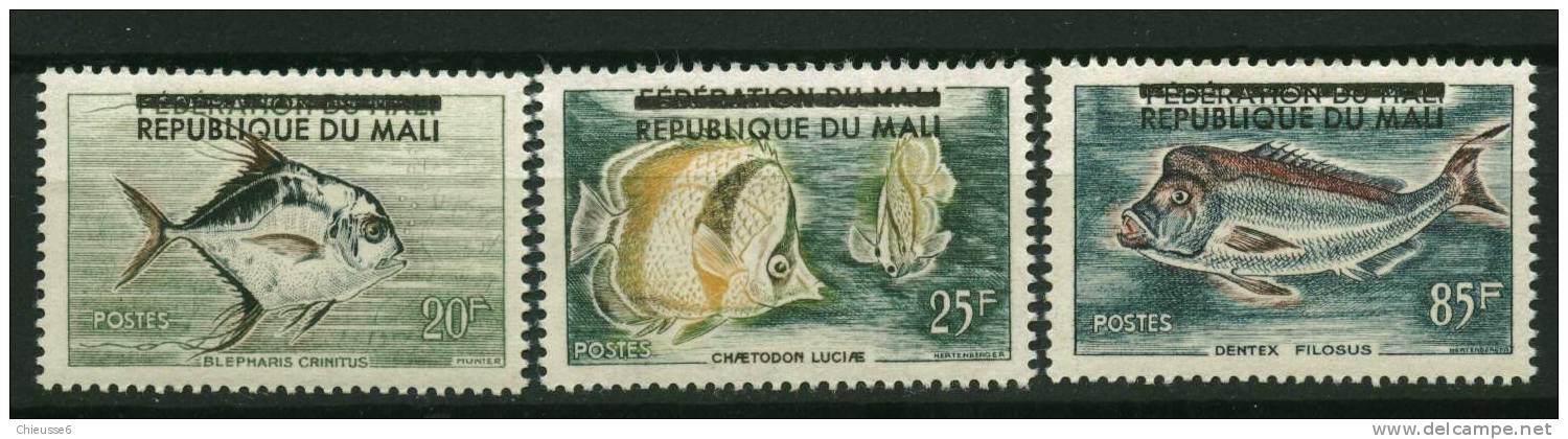 Rep. Mali** N° 10 à 12  - Poissons - Surchargé République - Mali (1959-...)