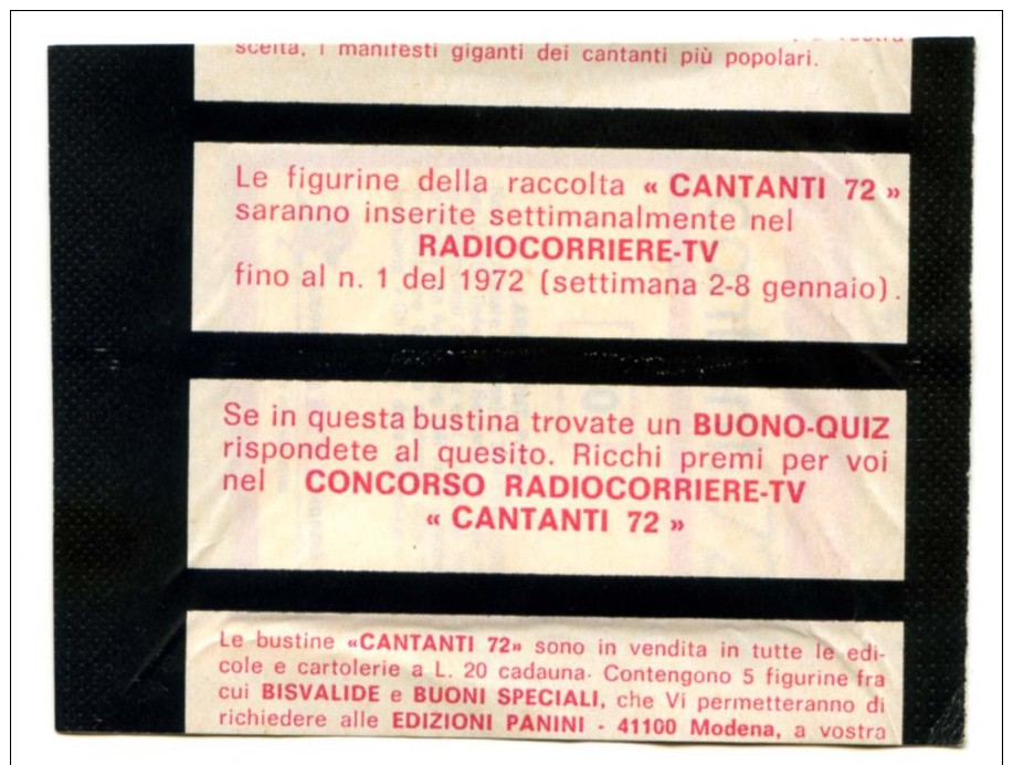 042> Pacchetto INTEGRO Di Figurine CANTANTI 72 Della Panini 1972 - NUOVO - Altri & Non Classificati