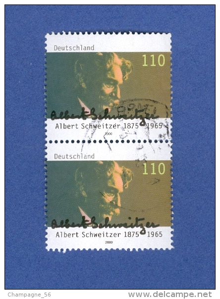 ALLEMAGNE R.F. 2000  N°  1921   X 2 SE-TENANT ALBERT SCHWEITZER OBLITÉRÉ - Albert Schweitzer