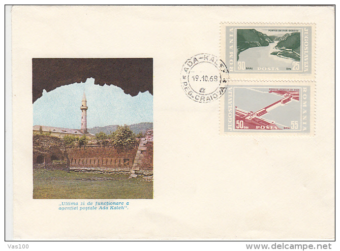 ADA KALEH, SUBMERGED DANUBE ISLAND, IRON GATES POWER PLANT, SPECIAL COVER, 1968, ROMANIA- YOUGOSLAVIA - Joint Issues