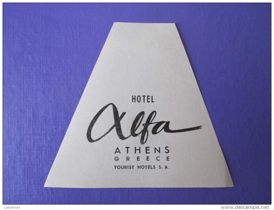 HOTEL MOTOR MOTEL HOUSE ALFA ATHENS ATHENES GREECE TAG STICKER DECAL LUGGAGE LABEL ETIQUETTE AUFKLEBER - Hotel Labels