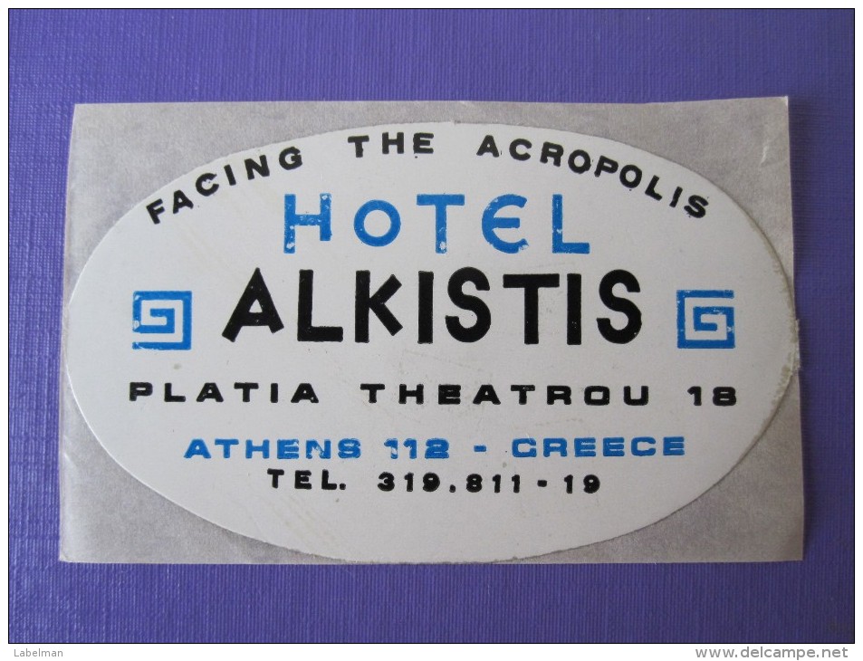 HOTEL MOTOR MOTEL HOUSE MINI ALKISTIS ATHENS ATHENES GREECE TAG STICKER DECAL LUGGAGE LABEL ETIQUETTE AUFKLEBER - Etiquettes D'hotels