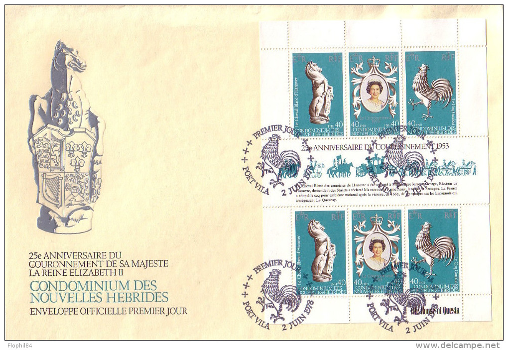 NOUVELLES-HEBRIDES - FEUILLET DE 2 TRIPTYQUES - LEGENDE ANGLAISE ET FRANCAISE - 2 ENVELOPPES PREMIER JOUR EN 1978. - FDC