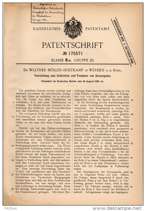 Original Patentschrift - Dr. W. Möller - Holtkamp In Werden B. Essen , 1905 , Apparat Zum Trocknen Von Garn !!! - Maschinen