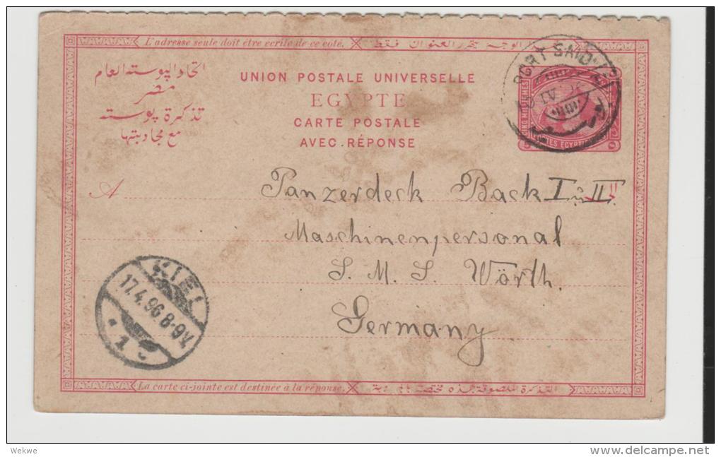 EGY207/  ÄGYPTEN - Front Part Of Reply Card Sent To Germany From Port Said 1896 - 1866-1914 Ägypten Khediva