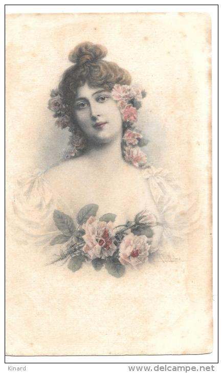 CPA.  ILLUSTRATEUR.  .   WICHERA..     FEMME FLEURI...COLORE .  BE ..édition Avant 1904...scan - Wichera