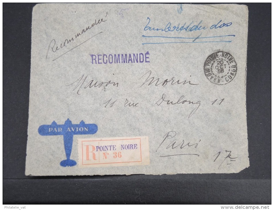 FRANCE- CONGO LETTRE DE POINTE NOIRE EN RECOMMANDE POUR PARIS 1938  PAR AVION   A ETUDIER LOT P2338 - Briefe U. Dokumente