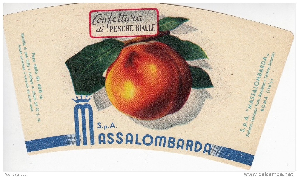 RARA ETICHETTA PUBBLICITARIA-LABEL - MARMELLATA DI PESCHE GIALLE  - MASSALOMBARDA  SpA - Fruits & Vegetables