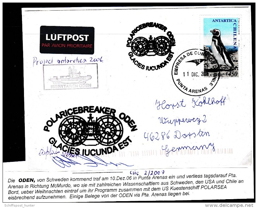 ANTARCTIC,SCHWEDEN/U.S.A., Icebreaker" ODEN",Mission McMURDO 2006,3 Cachets+sign,look Scan !! 1.3-21 - Expéditions Antarctiques