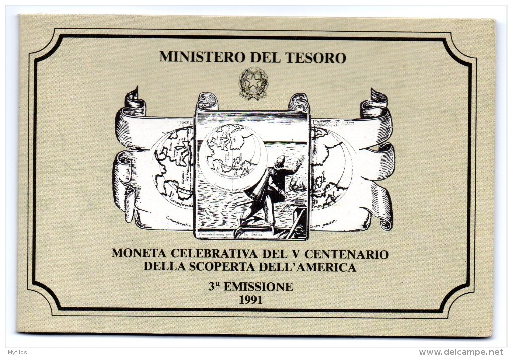1991 ITALIA COLOMBO SCOPERTA DELL´AMERICA 3° EMISSIONE LIRE 500 ARG FDC - Commémoratives