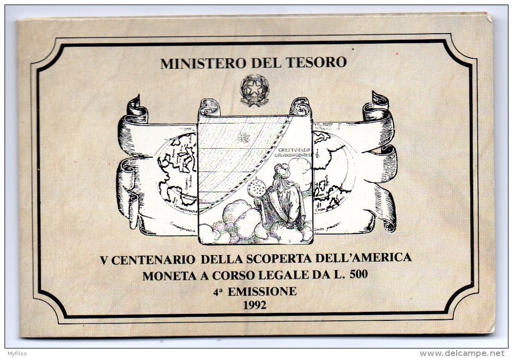 1992 ITALIA COLOMBO SCOPERTA DELL´AMERICA 4° EMISSIONE LIRE 500 ARG FDC - Commemorative