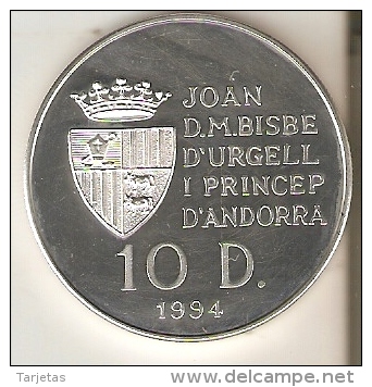 MONEDA DE PLATA DE ANDORRA DE 10 DINERS AÑO 1994 CICLISMO (SILVER-ARGENT) OLIMPIADAS DEL AÑO 1996 - Andorre
