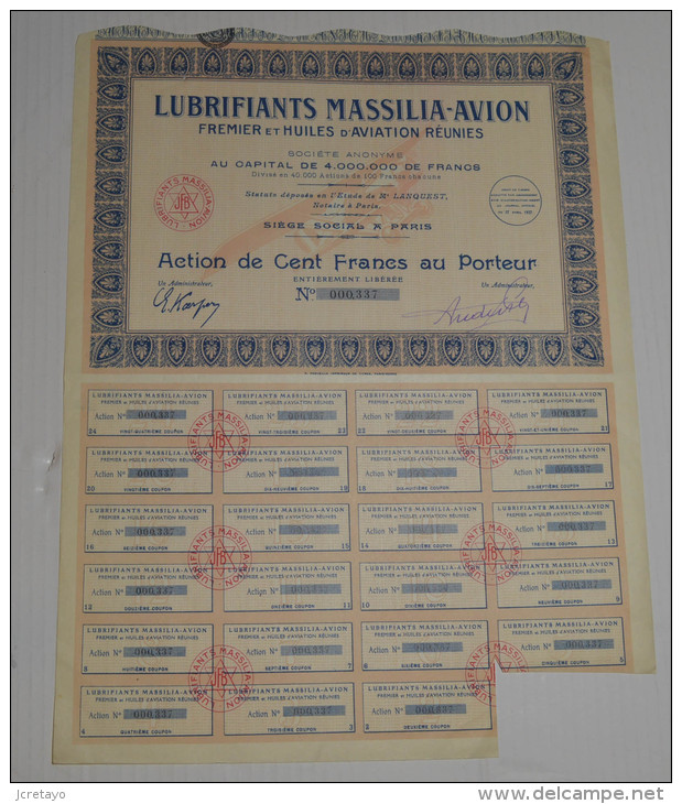 Lubrifiants Massilia-avion, Fremier Et Huiles D'aviation Réunies - Aviazione