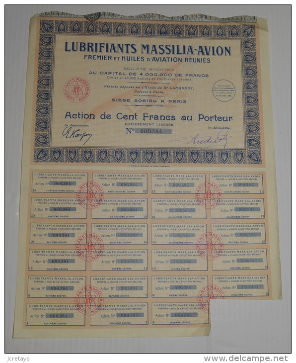 Lubrifiants Massilia-avion, Fremier Et Huiles D'aviation Réunies - Aviation