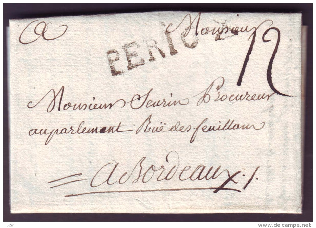 DORDOGNE - LAC - Périgueux - PERIG.X (43x8) L2 (1787) + Taxe 12 Pour Bordeaux (32) - 1701-1800: Precursori XVIII