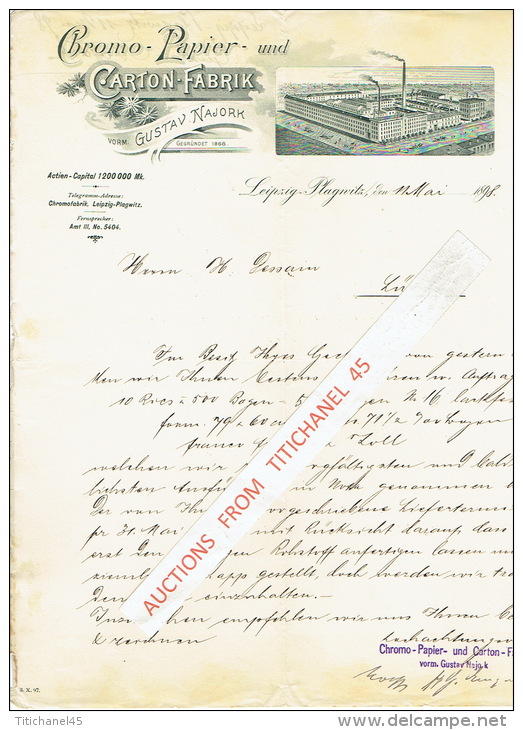 Brief 1898 - LEIPZIG-PLAGWITZ - GUSTAV NAJORK - Chromo-Papier Und Carton-Fabrik - Autres & Non Classés