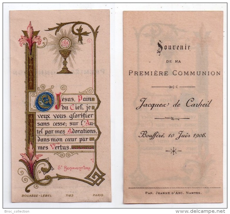 Boufféré, Image Pieuse 1re Communion Jacques De Carheil, 10/06/1906 - Images Religieuses