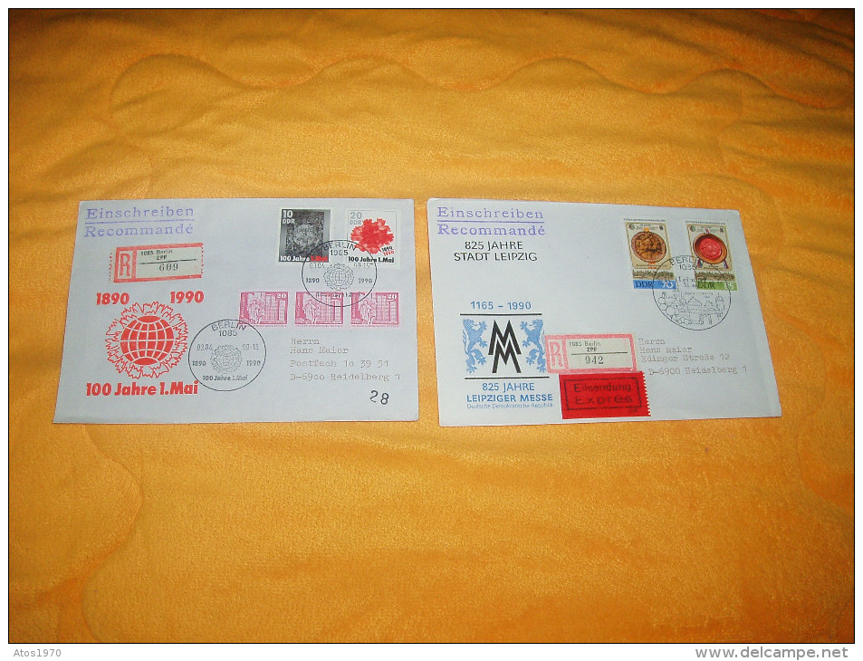 LOT DE 2 ENVELOPPES UNIQUEMENT DE 1990. / HEINZ JURGEN GUDDAT /R. BERLIN 942 ET 609 POUR HEIDELBERG. / CACHETS + TIMBRES - Otros & Sin Clasificación