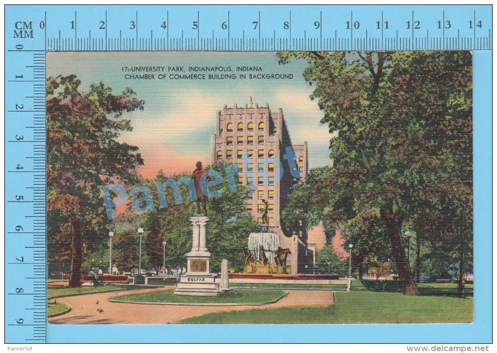 CPSM, Indiana ( University Park, Chamber Of Commerce Building In Background, Indianapolis ) Linen Postcard Recto/Verso - Indianapolis