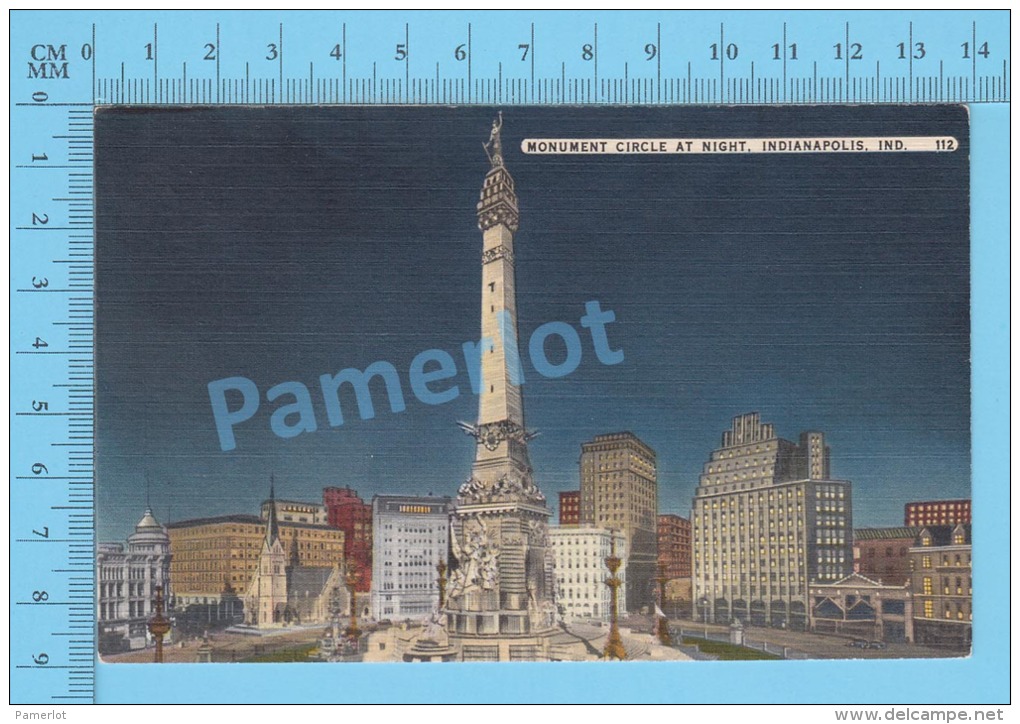 CPSM, Indiana ( Monument Circle At Night Indianapolis  ) Linen Postcard Recto/Verso - Indianapolis