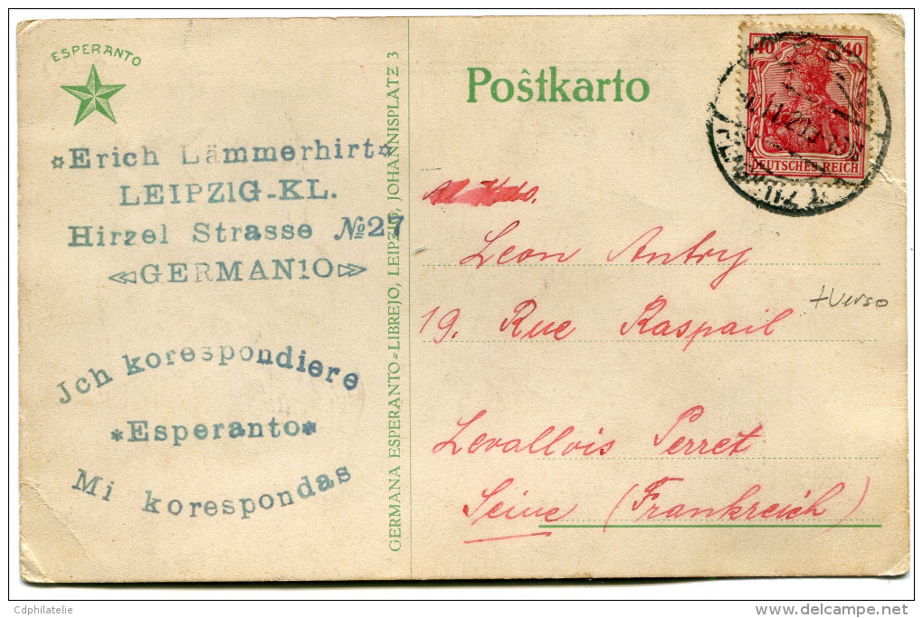 ALLEMAGNE THEME ESPERANTO CARTE POSTALE ECRITE EN ESPERANTO DEPART LEIPZIG 30-9-1920 POUR LA FRANCE - Esperanto