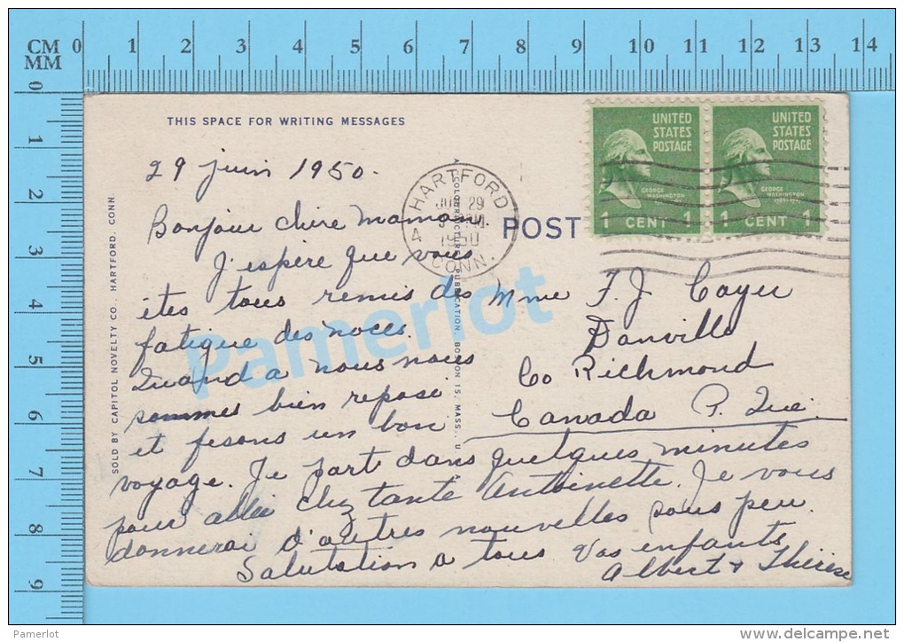 CPSM, Connecticut  (Town Hall West Hartford, Old Car, Cover Hartford 1950 ) Linen Postcard Recto/Verso - Hartford
