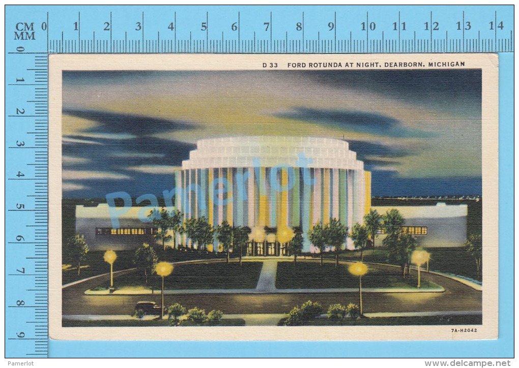 CPSM, Michigan ( Ford Rotunda At Night, Dearborn ) Linen Postcard Recto/Verso - Dearborn