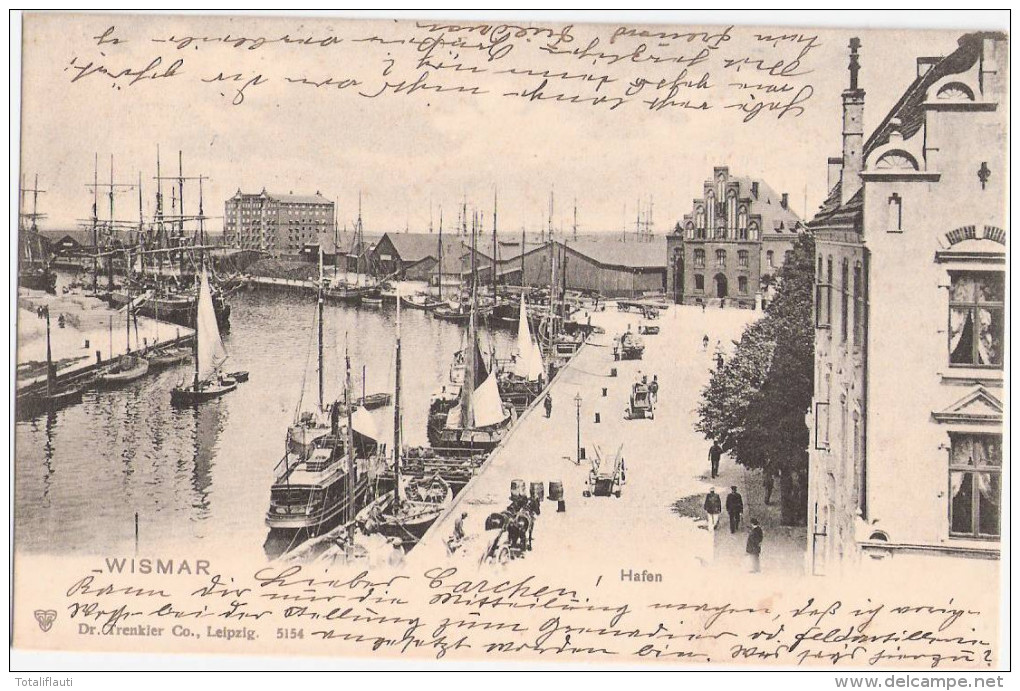 WISMAR Hafen Segel Schiff Fischer Boote Fass Stapel Getreide Wagen Belebt 30.4.1904 Gelaufen - Wismar