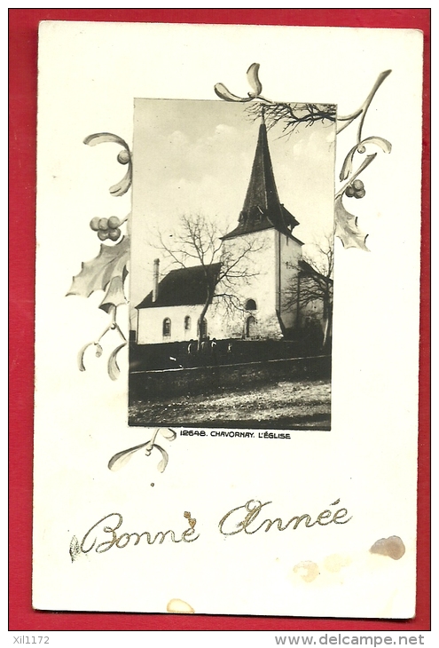 FVD-22  Chavornay, L'Eglise. Bonne Année. Houx. Circulé Sous Enveloppe.  Taches Visible Sur Le Scan - Chavornay