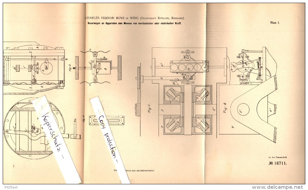 Original Patent - Ch.V. Boys In Wing , Rutland , 1881 , Apparatus For Measuring Mechanical And Electrical Power !!! - Rutland