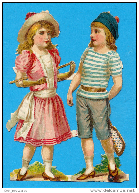 VICTORIAN SCRAPS, DECOUPIS  ANCIENS, R. TUCK LOT 2 ENFANT GARCON FILLETE, CHILDREN SPORT  VG Cond. Ca 8 X 12 Cm - Enfants