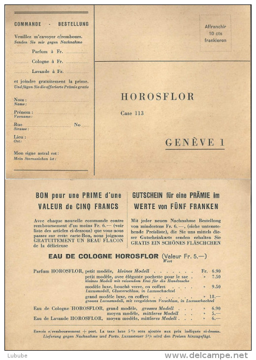 Werbekarte  "Eau De Cologne - Horosflor, Genève"       Ca. 1955 - Profumi & Bellezza