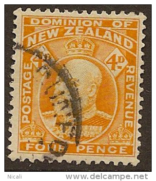 NZ 1909 4d Yellow KEVII SG 390a U ZP173 - Used Stamps