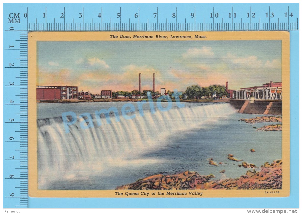 CPSM, Massachusetts ( The Dam Merrimac River, Lawrence ) Linen Postcard Recto/Verso - Lawrence